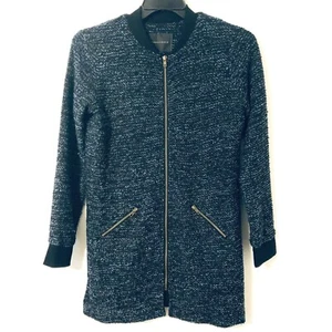 Sanctuary Tweed Full Zip Front Sweater Long Jacket Size Small Blue & Black - Bild 1 von 8
