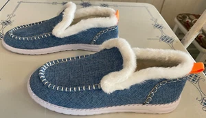 Zapatilla de mujer talla 8,5 muy ligera de lona con plataforma de piel sintética azul y blanco - Imagen 1 de 9