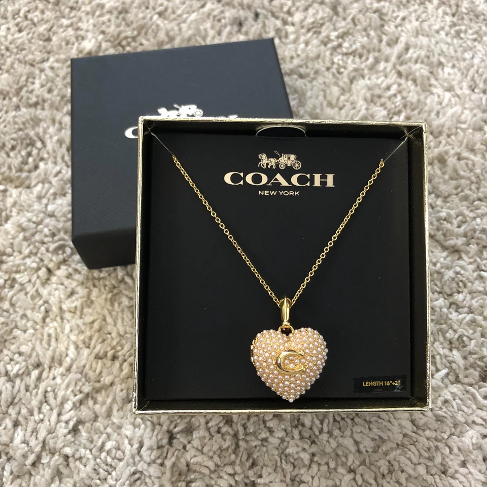 Coach Black Heart chain necklace 16" 2" Retails