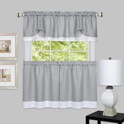 Shabby Farmhouse Flax Linen Kitchen Curtain Tier & Valance Set - Assorted Colors - Image 1 of 4