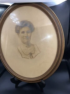 Antique Photo Woman Brooch Convex Bubble glass Wood Frame photograph Silver Trng - Picture 1 of 12