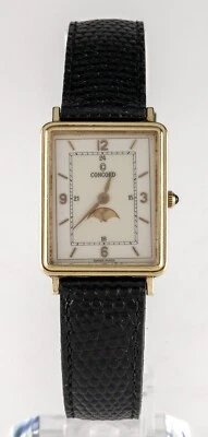 Concord 14k Gelbgold Mondphase Quarz Tank Uhr Mit / Lederarmband - Bild 1 von 4