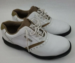 Scarpe da golf Footjoy Greenjoys da donna taglia 7,5 M bianche marrone chiaro scarpe a punta dolci! - Foto 1 di 12