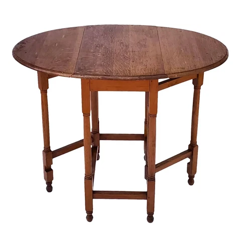 1900's Herbert E.Gibbs Petite Oak Oval Dropleaf Dining Table Gate Leg Farmhouse Cover