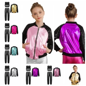 Kids Girls Dancewear Workout Sweatsuit Performance Tracksuit Vacation Show Jazz - Picture 1 of 73