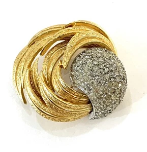 Vintage Jomaz goldfarbene Feder Brosche mit Strass signiert - Bild 1 von 5