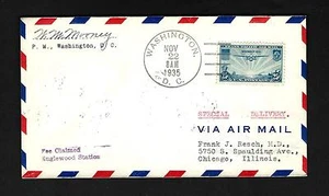 CV34 Via Air Mail F.D.C. S.C# C20 Nov.22,1935 Spec. Del. Signed Mooney P.M.Wah. - Picture 1 of 2