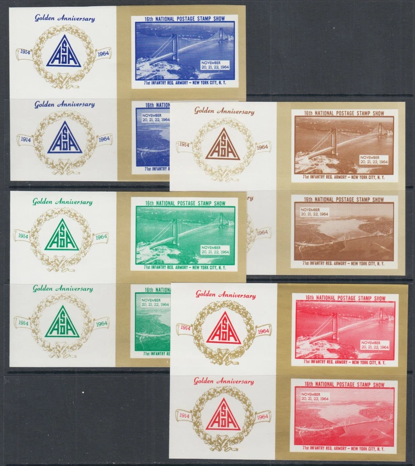 US MNH 1964 ASDA Labels, imperf vertical sheet margin tete-beche pairs, cplt set - Image 1 of 1