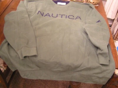 NAUTICA Cotton Blend GREEN/NAVY Men's 3XL Embroidered Crew Neck SWEATSHIRT - Image 1 of 3