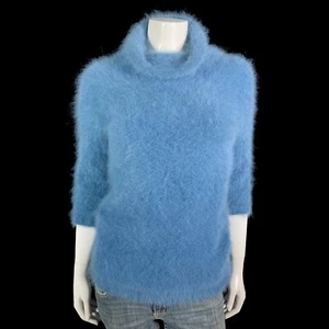 80% Angora Fuzzy Vintage ROBERTO COLLINA Designer Blue Pullover Sweater 32" bust - Picture 1 of 10