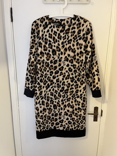 Splendido abito tunica Moschino Boutique maniche lunghe stampa leopardata UK 10 RRP £ 490
