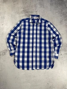 Drake's London Men's Button Up Shirt Blue/White Plaid Size 17.5/44 - Picture 1 of 7