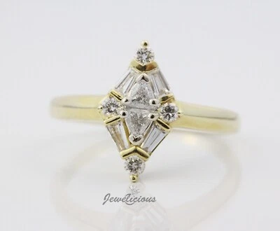 Unique 14K Yellow Gold MultiShape Natural Diamonds Marquise Halo Engagement Ring - Image 1 of 4
