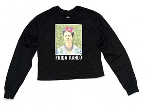 Frida Kahlo Long Sleeve Portrait Black Crop Top Size M Top Shirt - Picture 1 of 3