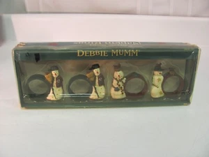 DEBBIE MUMM Napkin Rings Christmas Snowmen NIB Set of 4 🧑‍🎄🌲🎁 - Picture 1 of 8