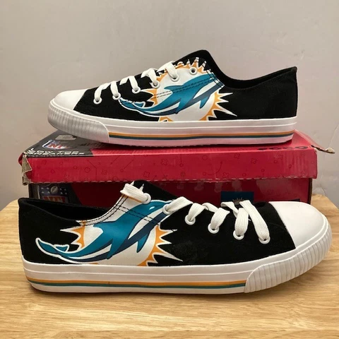 MIAMI DOLPINS Black/White FOCO NFL "Low Top Sneakers" Shoes (Men's Size 11) Cover