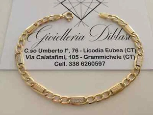 18K YELLOW WHITE GOLD BRACELET GOURMETTE ALTERNATE FLAT PLATES SQUARE LINKS 8.1" - Picture 1 of 9