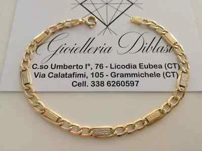 18K YELLOW WHITE GOLD BRACELET GOURMETTE ALTERNATE FLAT PLATES SQUARE LINKS 8.1" - Image 1 of 4