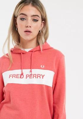 Fred Perry Embroidered Panel Hoodie - Pink - 6, 8, 10, 12, 14, 16 - Image 1 of 3
