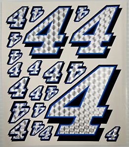 Racing Numbers 4 Decal Sticker Silver Engine Turn Blue Black 1/8 1/10 RC S10