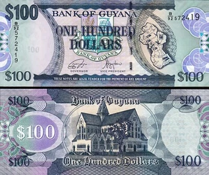 Guyana 100 Dollars 2022, UNC, P-NEW Signature - Picture 1 of 3