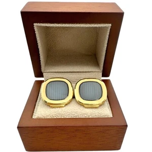 Patek Philippe Vintage Nautilus 18kt Yellow Gold & Sapphire Crystal Cuff Links - Picture 1 of 13