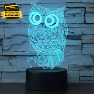 Owl Gift Night Light for Kids,Owl 3D Illusion Lamp - 7 Colors Auto Changing Tou - Picture 1 of 8