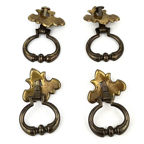 4 Vintage Drop Ring Pulls Drawer Handle Backplate Screws Furniture Hardware #H24 Cover