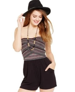 Jessica Simpson Caitlin Black Strapless Embroidered-Bodice Romper  w/Pockets - Picture 1 of 4