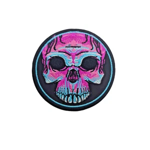 Parche Calavera Multicolor Redondo Esqueleto Termoadhesivo Plancha Ropa calor - Picture 1 of 2