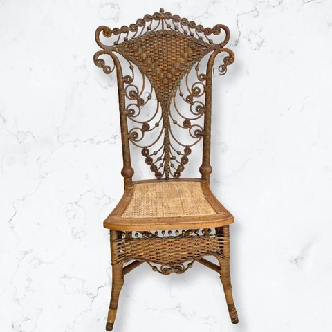 Antique American Victorian Wicker Rattan Portrait Chair by HEYWOOD BROTHERS Cover