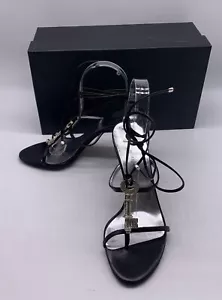 Dolce & Gabbana Black Leather Key Embellishment Strappy Wrap Sandal Pumps sz 37  - Picture 1 of 8