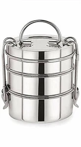 Stainless Steel Traditional Tiffin Box Lunch Box Clip Carrier 3 Containers - Bild 1 von 4