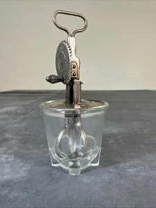 Vintage A & J Jar Top Hand Egg Beater Mixer w/ Metal Handle with 16 oz/2C Jar - Picture 1 of 14