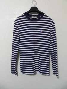 Maison Kitsune Blue & White Striped Long Sleeve Crewneck Tee XS - Picture 1 of 8