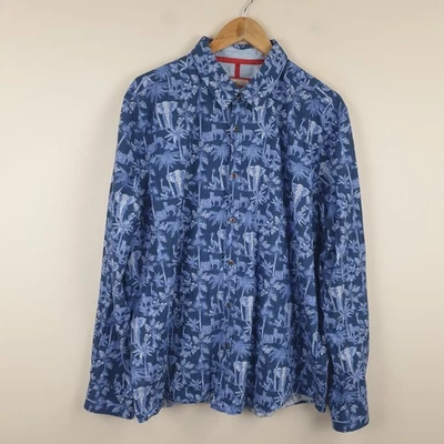 Рубашка мужская Joe Browns 2XL XXL синяя с анималистическим принтом цветочный гавайский длинным рукавом - Изображение 1 из 4