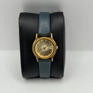 Pulsar Ladies Quartz Watch Date Dial Gold Tone Blue Leather Strap Working 24mm - Picture 1 of 20