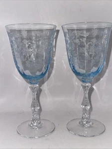 2 Fostoria große weinrote Weingläser Kristall Navarra blau 6,5" Vintage - Bild 1 von 7