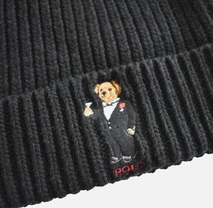 POLO RALPH LAUREN Black POLO BEAR-Embroidered POM POM Hat One Size - Picture 1 of 11