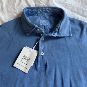 Fedeli NWT Short Sleeve Polo Shirt Size 50 Solid Blue 100% Cotton Made In Italy - Picture 1 of 15