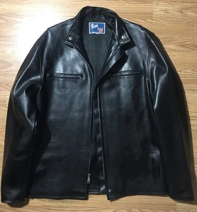 Vintage Buco J-100 schwarz Kunstleder Vinyl Jacke Herren L Moto Racer Biker Mantel - Bild 1 von 9