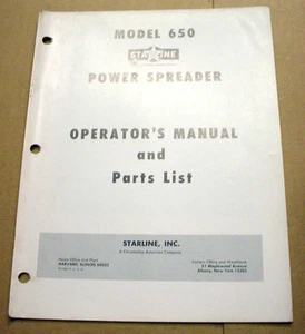 STARLINE MODEL 650 POWER SPREADER OWNERS & PARTS MANUAL BOOK CATALOG - Picture 1 of 1