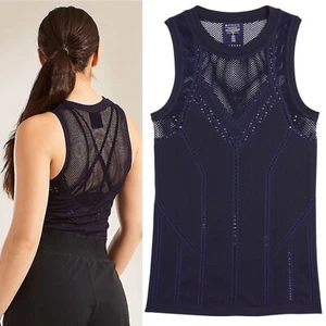 NWT Athleta Oxygen Two Toned Tank XS Poseidon Blue Fitted Seamless Mesh Top - Picture 1 of 13