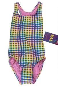 NWT TYR Kids Girl’s Sunset Plaid Max Fit One Piece Swimsuit Size 8 - Picture 1 of 9