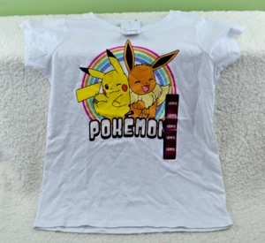 Pokemon Girl's Pikachu & Eevee Graphic Print Short Sleeve T-Shirt Size L-10/12 - Picture 1 of 3