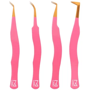 Premium Japanese Stainless Steel Tweezers for Lash Extensions - Set of 4 (Pink) - Picture 1 of 3