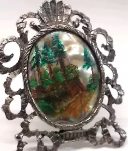 Handbemalte Abalone Muschel im selbststehenden silberfarbenen Metallrahmen Unikat Kunst - Bild 1 von 9