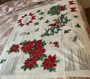 Cranston VIP Fabric Panel Christmas Greenery Arts Appliques Cotton Poinsettias - Picture 1 of 5