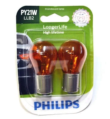 Philips LongerLife 7507 PY21W 21W Two Bulbs Front Turn Signal Replacement Stock - Image 1 of 4