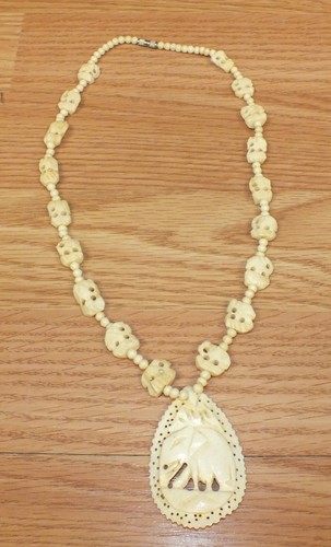 OFF WHITE Collana Gioielli Costume Donna Stile Osso Plastica Elefante Stile Osso Bianco Off